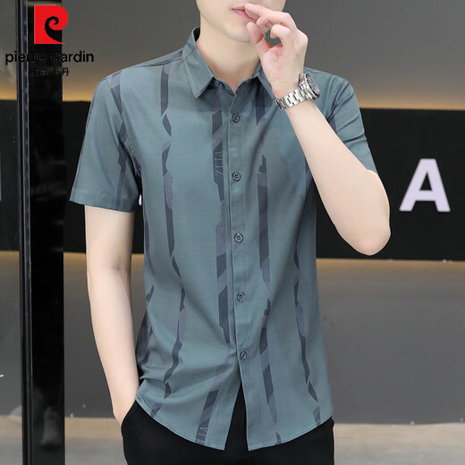 皮尔卡丹（pierre cardin）新款2025夏季男士短袖衬衫潮流痞帅气感冰丝衬衫薄款凉爽衬衣 7027黑色 M 90-110斤