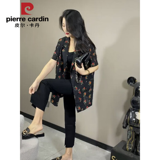 Pier Cardin 2025 Sommer koreanischer Stil modische und modische gedruckte altersreduzierende Anzugjacke für Frauen loser und schlanker koreanischer vielseitiger Anzug Trend 6191# Bildfarbe M Empfohlen 80-100jin [Jin gleich 0,5 kg]