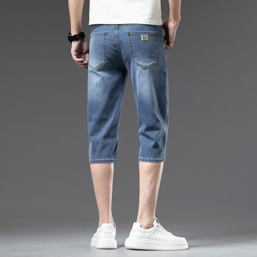 
Lilang Tiansi denim shorts men's summer wear 2025 new men's seven-and-a-half-part five-point ice silk thin breeches 753 ice silk blue [ice silk] 28