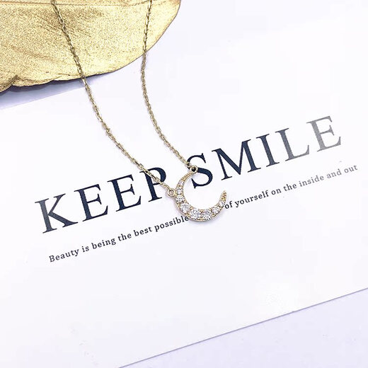 Shengbei stone clavicle chain pendant for women 18K gold curved moon pendant heart-shaped necklace internet celebrity ins trend necklace 18K gold