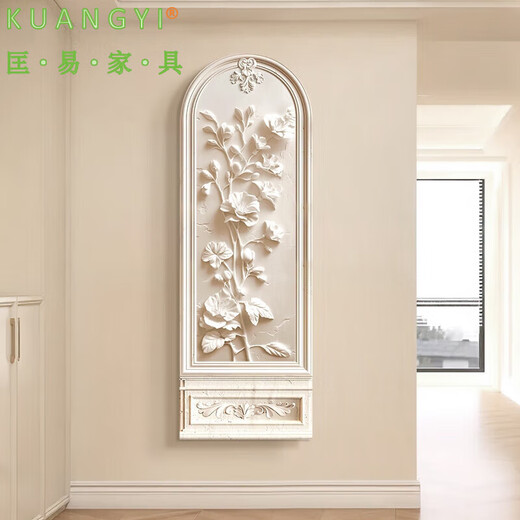 匡易法式奶油风隐藏式穿衣镜装饰画立体花卉玄关隐形壁画推拉全身镜 【高透晶瓷无框】A-淡雅花香 【轻奢金】右推拉 外框60*175cm