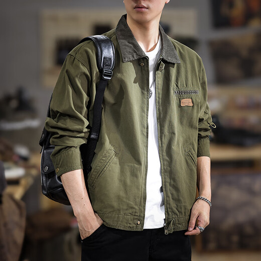 Fat Brother Work Jacket Men's Jacket Men's Loose Spring and Autumn Casual Outerwear Men's Autumn Large Size Fat Lapel Top Dark Gray XL Weight 155-175Jin Jin is equal to 0.5 kg