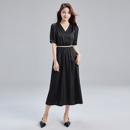Ehangy International Light Luxury Women's Robe Summer 2025 Nouveau style Fashionable Fashionable Slim et Gentle Evergrande Small Jirt Black [Boîte-cadeau haut de gamme] XL 120-130JIN [Jin est égal à 0,5 kg]