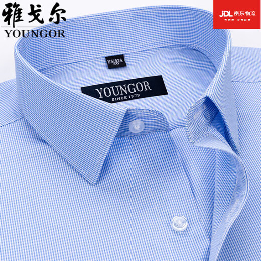 雅戈尔旗舰官方店男士短袖衬衫夏季纯棉商务休闲职业装抗皱免烫中年条纹 DX6626 42 建议【160-170斤】