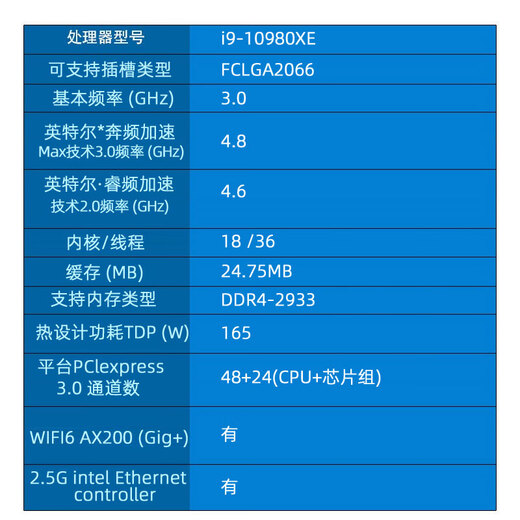 英特尔（Intel）第10代至尊盒装处理器i9-10900X i9-10980XE 工作站 服务器 多开 盒装处理器CPU LGA2066针脚 i9-10980XE（盒装18核心36线程）