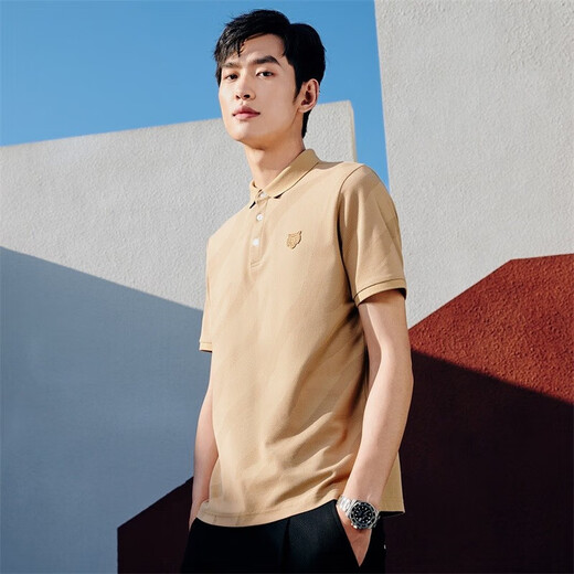 Dancing with Wolves POLO shirt men summer simple casual ice silk tiger full print short-sleeved polo top men 701 khaki 2XL 185/100A