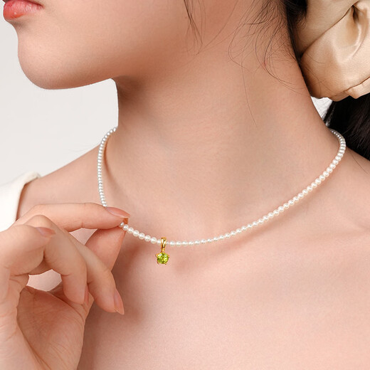 Daila green olive gemstone pendant freshwater pearl necklace perfect round flawless strong light female clavicle chain daily versatile commuting style