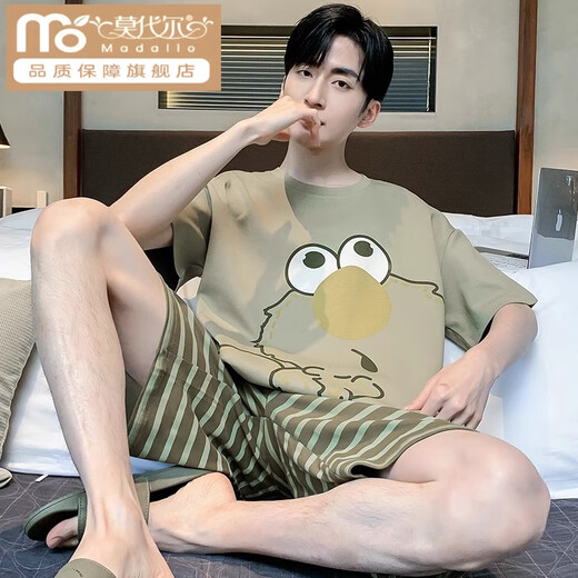 Modal Pyjamas Herren Sommer Baumwolle kurzärmelig dünne Stil plus Fett Plus-Size Cartoon Teenager Student Big Boy Anzug kurzer WB1517 3XL Empfohlener Größe 185, Gewicht 180-2