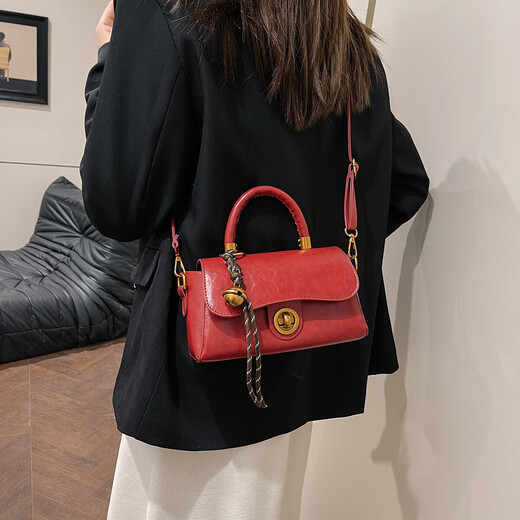 2025 Frühlings- und Sommer PU Retro kleine quadratische Beutel modische einfache Tasche Quadratschlosse kleine Tasche rot