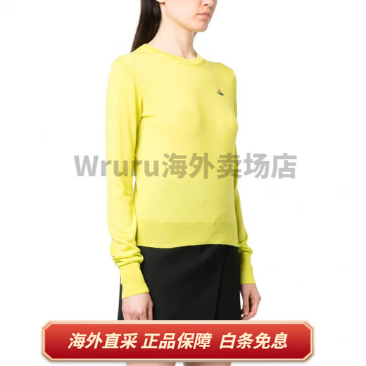 Vivienne Westwood SS23 Saturn bestickter runder Nackenpullover Pullover für Frauen gelb gelb S