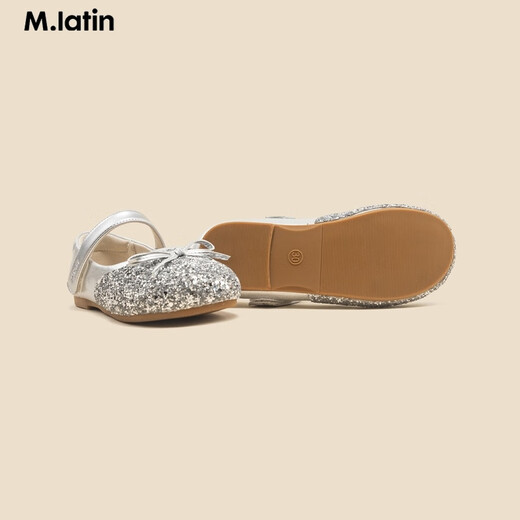 马·拉丁（M.Latin）女大童闪亮蝴蝶结皮鞋12401S409X 银色 33