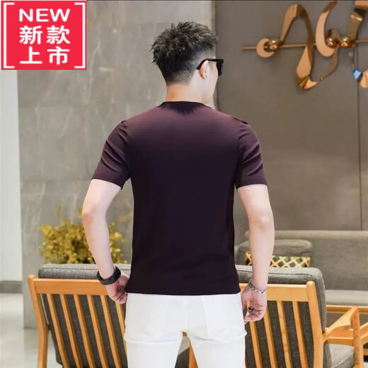 
PLAYYOUNG International Brand Men's Knitted Ice-Heat Short-Sleeved T-Shirt Men's New Light Luxury Ice Silk Fashion Half-Sleeve T-Shirt Casual 9902 Green M [90-115Jin[Jin equals 0.5 kg]]