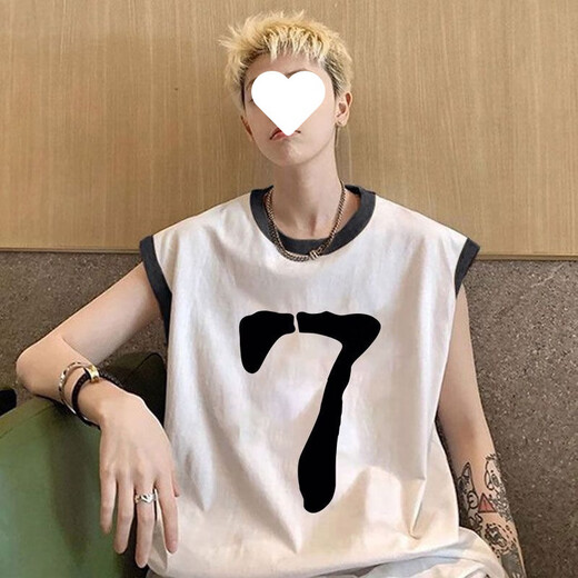 鹤屿重磅棉背心男士夏季ins潮牌青少宽松港风无袖T恤休闲百搭坎肩 【811】723 M 建议80-100斤
