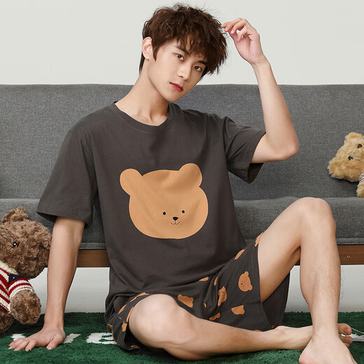 Yalu Pyjamas Men's Summer Thin Shorts Shorts à manches courtes purs Coton coréen mignon Cartoon étudiant lycée Étudiant Home Vêtements Q Men de manches courtes 1396 Xiaobai XL Code standard 118-138Jin [Jin est égal à 0,5 kg]