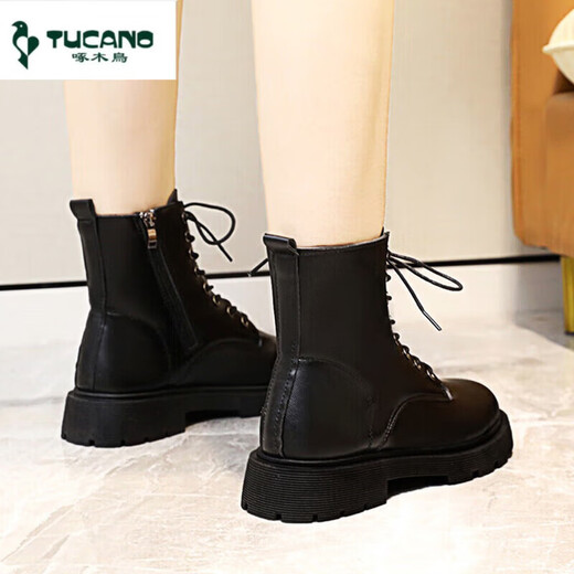 Holzspecker Martin-Stiefel für Frauen in Britisch-Stil Britisch-Stiefel mit schwarzen Dickdickern für Frauen 2025 Neue süße und coole Frühlings- und Sommer-Single-Stiefel für Frauen schwarz [hochwertige verbesserte Version] 40