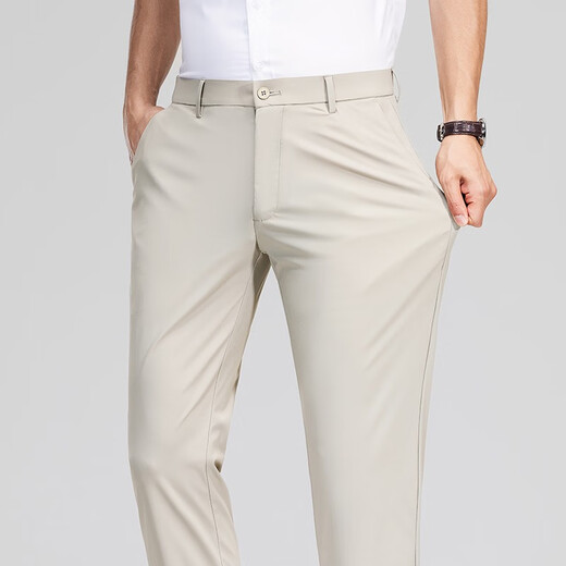 Jiumu Wang style men's summer thin casual suit pants middle-aged dad's solid color no-pressure pants micro-cone straight trousers 724 navy blue 29