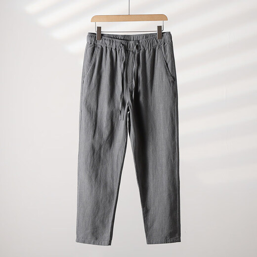Pierre Cardin Sommer chinesischer Stil Leinenhose Herren Lose große Freizeithosen Retro -Stil atmungsaktiv gerade chinesische Baumwoll -Leinenhosen Khaki L