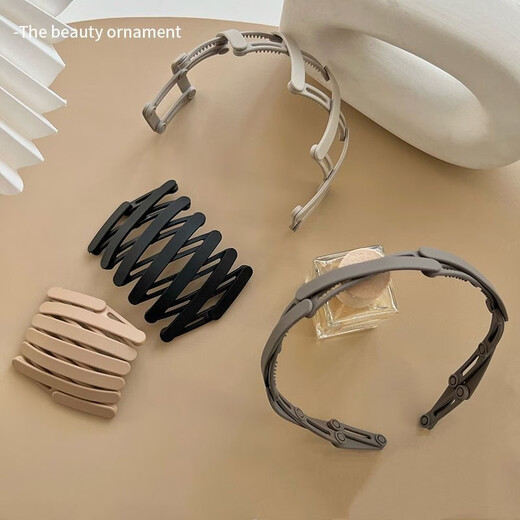 Likashi's new retractable hairband portable artifact folding hairband hairpin female invisible hair hole toothed headband hairpin folding hairband khaki color