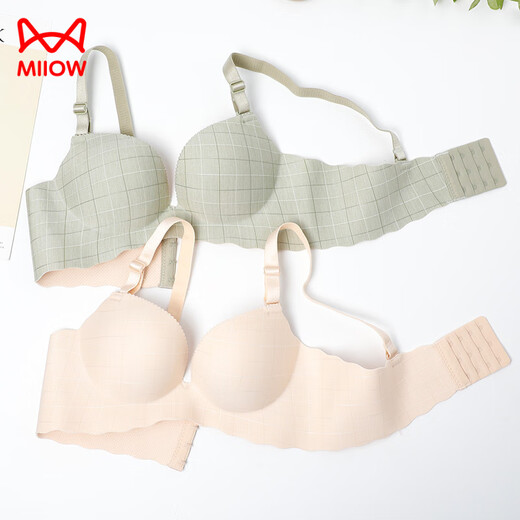 Cat Man (MiiOW) underwear women's bra set with small breasts thin gathering sexy breasts anti-sagging thick steel rings and no marks on the bra. Skin color is pink (medium-thick cup/single piece) 70A