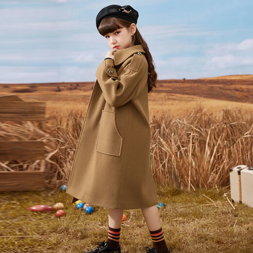 DISNEY girls' thickened woolen coat autumn and winter medium-length style college style new style milk tea color 120