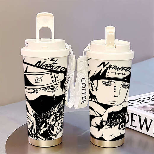 SEUNGRY NARUTO Thermos pour les élèves allant à l'école, tasse d'eau de grande capacité, nouvelle tasse de café, bouche à double boisson, apparence élevée, blanc - tasse de café - HST3527 Naruto + avec longe 316 en acier inoxydable