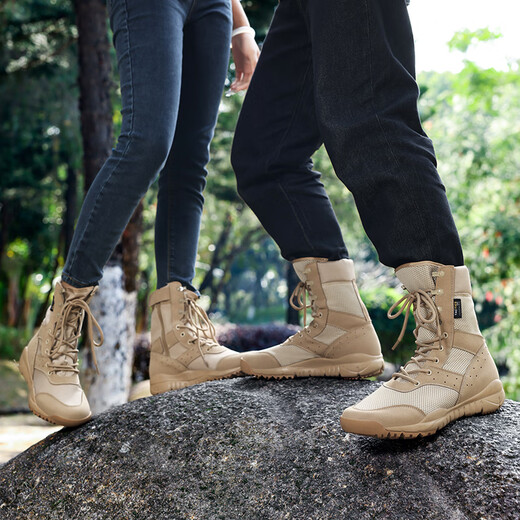 Professionelle High-Top-Wanderschuhe im Freien atmungsaktive Wanderschuhe Wanderschuhe Reißverschluss Kämpfe wasserdicht und nicht rutsch für Frauen, leichte und weiche Sohle für Frauen, Sandfarbe (Canvas Reißverschluss) der gleiche Stil für Männer und Frauen, 37 Lederschuhe, eine Größe, die größer als Sportschuhe ist