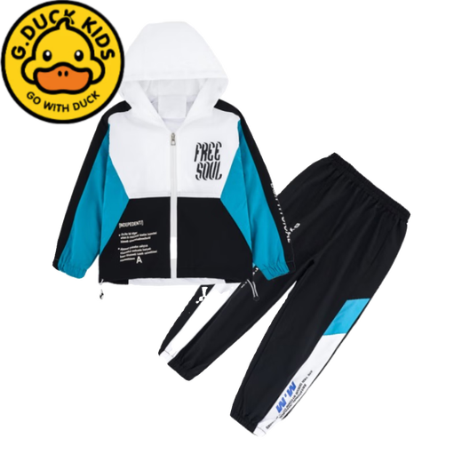 G.Duckkids Boys Spring Suit Children's Sportswear 2025 Новый стиль среднего и больших детей модные мальчики на улице весны и осенью с трех частями зеленые сборы с двумя частями. Рекомендуемая высота 105-115см [30-4 120