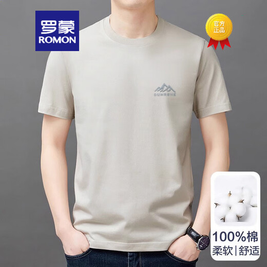 ROMON pure cotton short-sleeved T-shirt for men 202 new trendy round neck half-sleeved top for summer thin cool T-shirt for men short-sleeved mountain peak 9929 navy L L L suggests 120-135 Jin [Jin equals 0.5 kg]