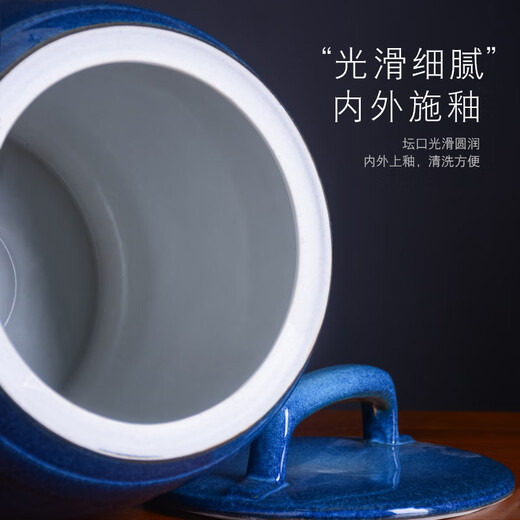 BOMP Jingdezhen ceramic rice cylinder with lid for household use 10 Jin Jin is equal to 0.5 kg 20 Jin Jin is equal to 0.5 kg 30 Jin Jin is equal to 0.5 kg Kiln-transformed sealed barrel moisture-proof and insect-proof storage tank Thirty Jin Jin is equal to 0.5 kg Kiln-transformed blue-glazed full-font cylinder