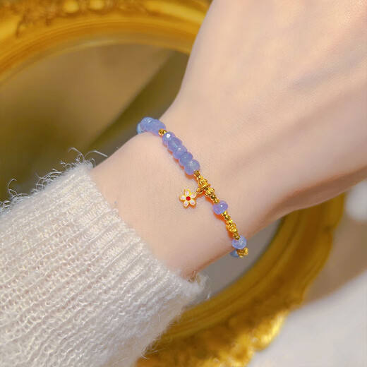 Fat Donglai's same style tanzanite bracelet yellow l gold color amethyst bouncy bead small flower bracelet for women burnt blue craft burnt blue tanzanite bracelet