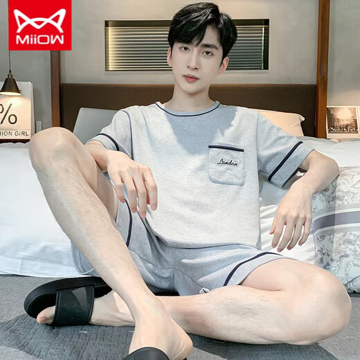 Catman Miiow Color Color Cotton PyRon Pyjama Men's Men's Men's Summer Short Shorts Labotes Labor Summer peut être porté en dehors de l'été 9928 # XL [suggéré 120-140Jin [Jin est égal à 0,5 kg]]]