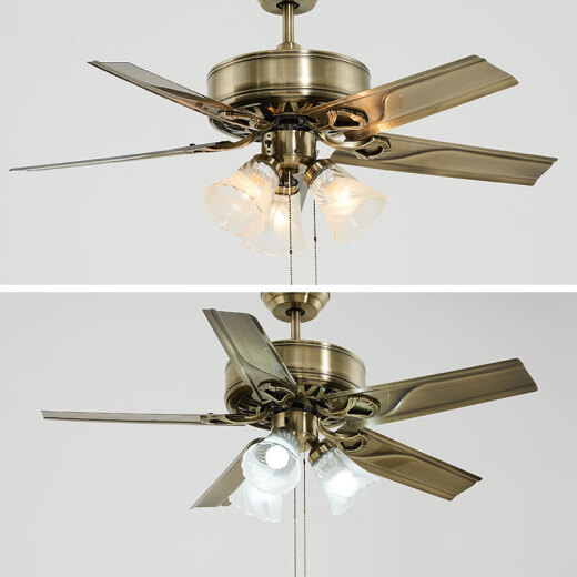 OPPLE ceiling fan light led fan light restaurant retro American bedroom living room European style lamps restaurant lamp iron leaf 42 inches European static with remote control (E27 light source needs to be purchased separately)