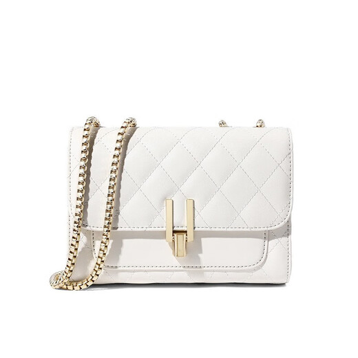 CALVIAKRIM International Light Luxury Brand 2025 New Leather Bag Diamond Chain Bag Crossbody Bag High-end versatile shoulder bag Rice white