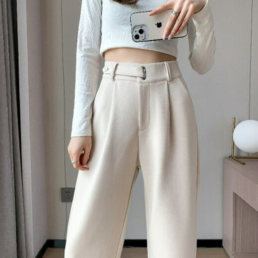 Fhhuabd verdickte Fell und Vlies weit Beinserer loser lässter warmer, gerade warmes Schub kleiner Frauenhose Neue Milch Tee Farbe verlängert 6636 xs