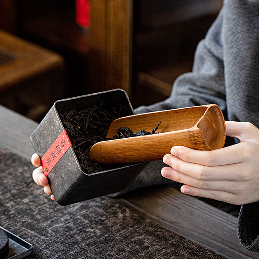 Wen Yijia carbonized semi-circular bamboo tube tea cup bamboo tea spoon teaspoon tea shovel appreciation tea lotus tea tea ceremony accessories wake-up tea tea set large carbonized semi-circular bamboo tube tea cup