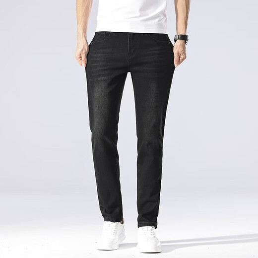 Catman (Miiow) High-End-Jeans-Jeans Sommer dünne schlanke elastische gerade Hosen im mittleren Alter und vielseitige Waschhose 1048 Schwarz 33