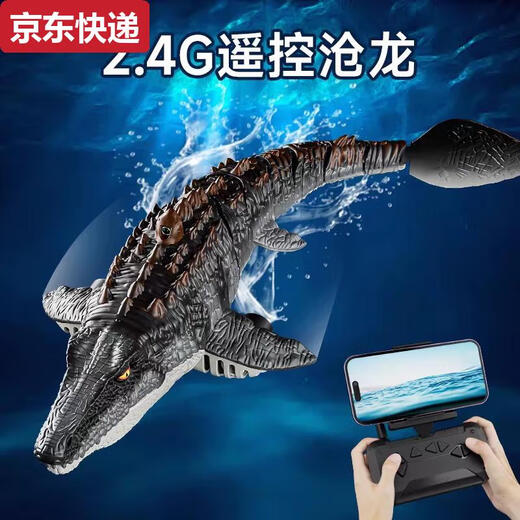 奇立彩儿童男孩遥控小船玩具可下水模型沧龙恐龙潜水艇水上快艇电动鲨鱼 摄像款遥控沧龙-6k摄像版喷水+仿 模块锂电*2续航60分钟+送遥控电