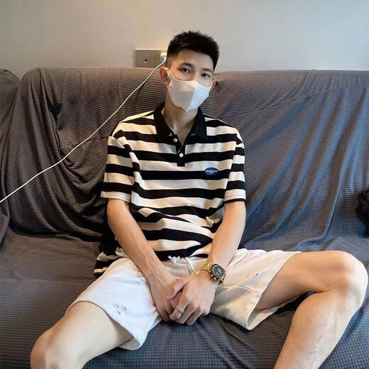 Mai Chaoshang Polo-Hemd gestreiftes Nischendesign Sinn für Hongkong-Stil Kurzärärmelte Männer Sommer vielseitig Mode T-Shirt Lose Top Yaoye Black Polo Shirt A897 M Vorschlag 90-100jin [Jin gleich 0,5 kg]