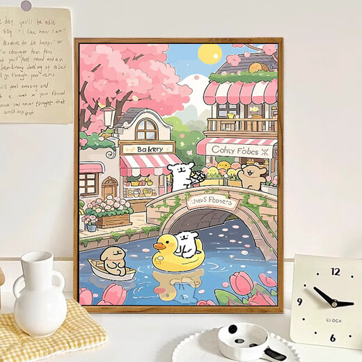 
vcvbvo Yanyan Stationery 2025 new line puppy digital oil painting DIY cartoon children's hand-painted fill coloring oil painting LL13886 20*30cm thick solid wood inner frame