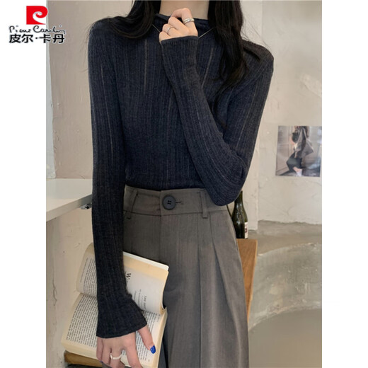 皮尔卡丹（pierre cardin）木耳边毛衣女薄款秋冬季半高领打底衫内搭洋气修身针织衫长袖上衣 燕麦色【气质上衣/温柔系/欧美/ S 【针织衫秋季女/毛衣女秋冬】
