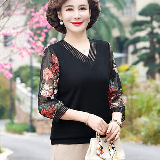 Les vêtements de printemps de la mère à la mode de Wen Xizi new chemise en mousseline de mousseline moyen et âgés de haut niveau de glace d'été décontractée en soie à manches courtes