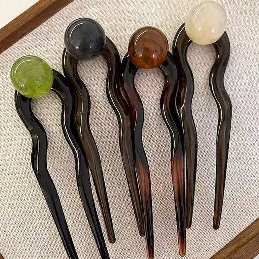 New high-end coconut jelly ball retro simple beaded U-shaped hairpin acrylic hairpin hairpin hairpin green