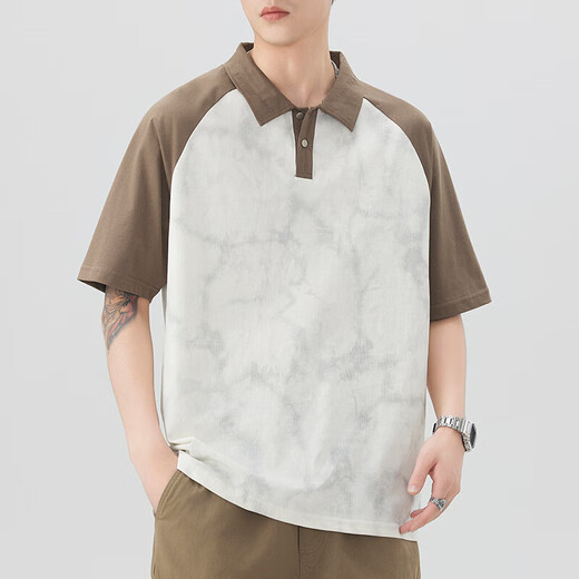 Jiumuwang à manches à manches à manches à manches courtes Polo Polo pour hommes American American Retro Retro Loose Trendy Tied-Dye T-shirt à manches mi-manche 695 Brown M 105-125Jin [Jin est égal à 0,5 kg]