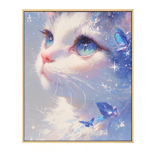 花乐集蝶恋猫 数字油画2024新款手工填充diy丙烯画感手绘涂色油彩画 W3895 30x40cm_【崩好实木内框+颜料画笔】