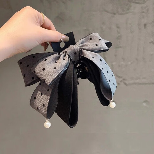 New Korean style gray polka dot bow hairpin with elegant ponytail hair accessory showing hair volume hairpin headgear 1 gray polka dot ponytail clip 4cm bottom clip