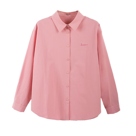INMAN pure cotton commuting simple European style blue shirt for women 2025 summer versatile and comfortable embroidered back slit shirt lotus root pink L