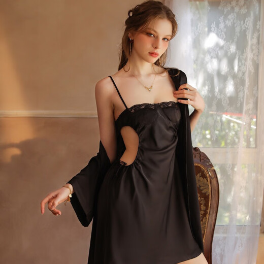 Montagut pijama francés sexy ssy hot howat sospeche sospechose set de dos piezas de dos piezas ropa de manga larga ropa de manga larga pura y lujuriosa xe6629# sexy negro con almohadilla de cofre extraíble de una talla m suspender + sleeping bocina