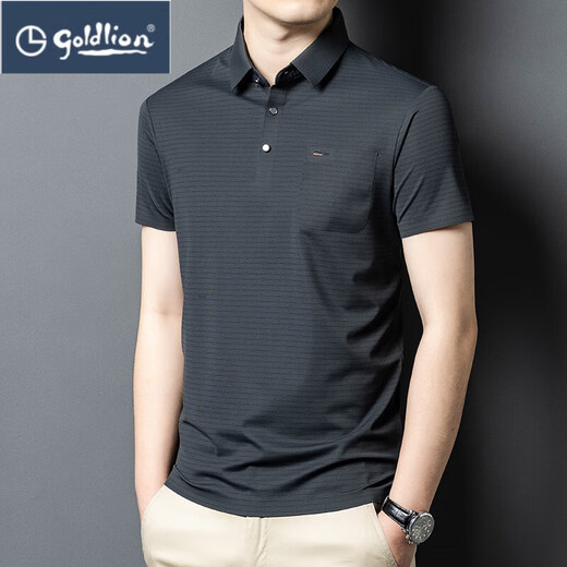 Goldlion 2025 Ice Seide Kurzärärmelte Herren-T-Shirt mit mittlerem Alter Daddy Anzug Sommer Dünner lässiger, atmungsaktivem Polo-Hemd Aprikosen Farbe 15286 3xl 56 Empfohlenes Gewicht 175-190jin [Jin gleich 0,5 kg]