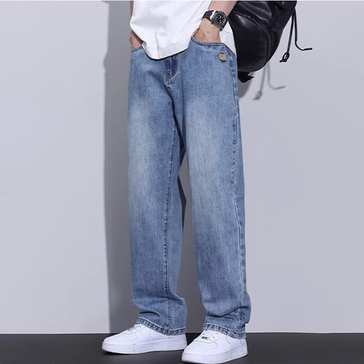 2025 Frühling Neues Gerade-Bein-Waschen Cool Jeans Herren Lose große trendige amerikanische Retro-Hosen 9921 Blau und Grau 31