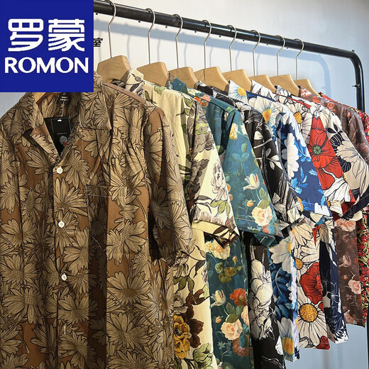 Lomongo vintge Cuban collar floral shirt men and women loose Hong Kong flavor Hawaiian couple beach short-sleeved shirt x695 2XL